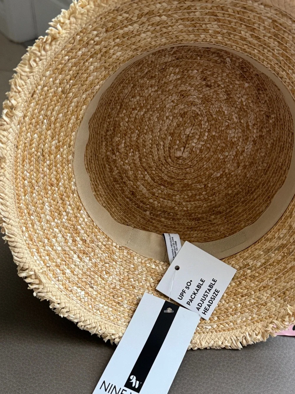 Nine West Natural Straw Bucket Hat with Logo Charm